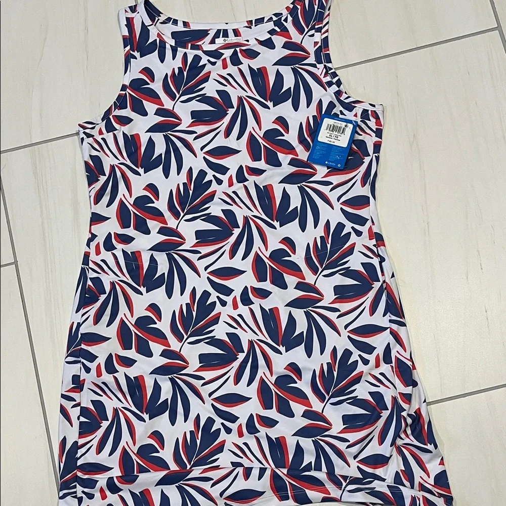 Columbia Red and Blue Leaf Print Dress - Picture 1 of 4